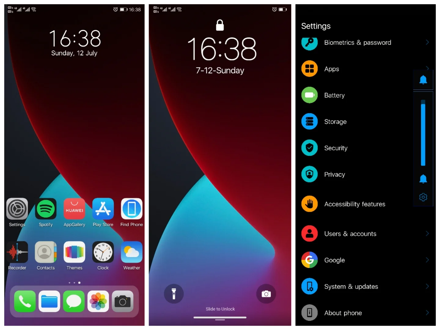iOS 14 Dark EMUI Theme