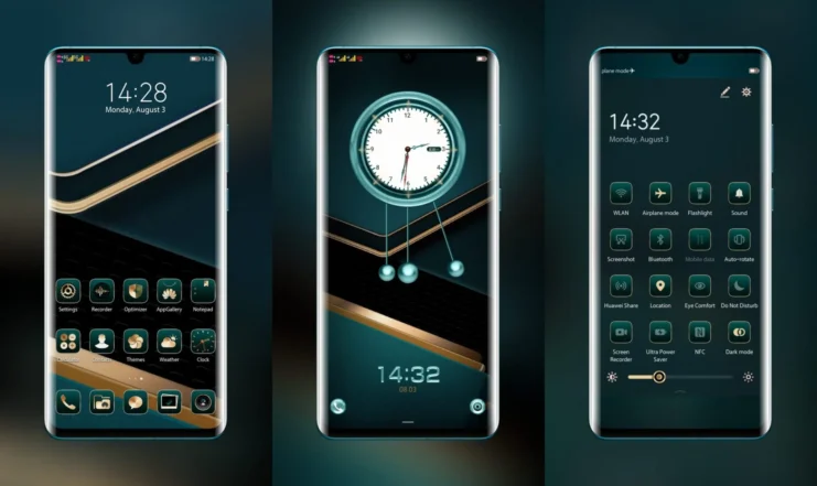 The Dark Green Glowed Golden EMUI Theme