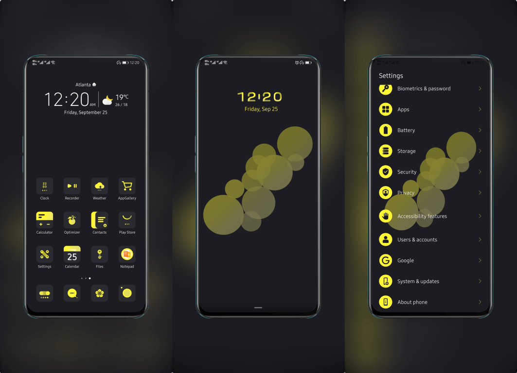 Blackish Yellow EMUI Theme