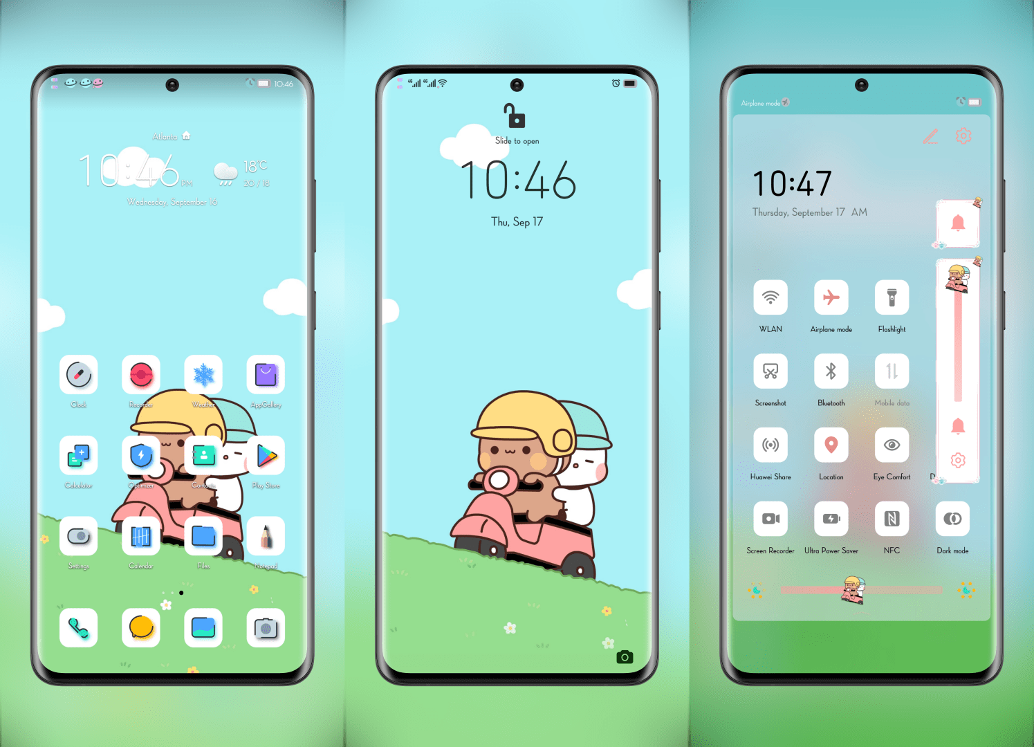 Milk & Mocha Bear on motorcycle EMUI Theme