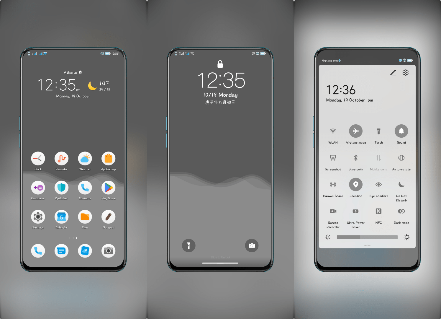 Grayscale White Circle EMUI Theme