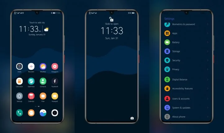 Navy Blue Dark EMUI Theme